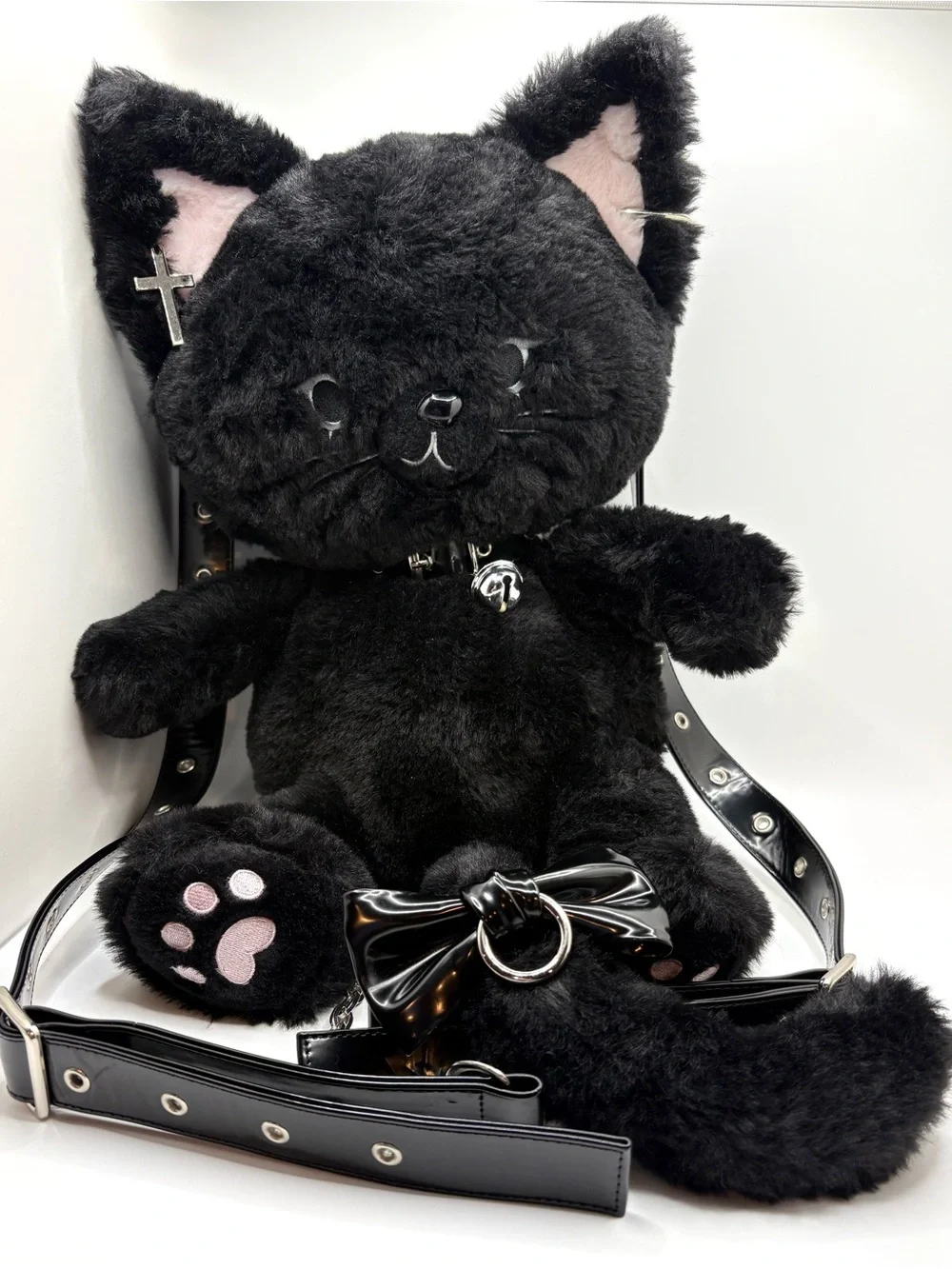 Kawaii Goth Spooky Black Cat Plush Backpack Kitten Novelty Halloween Whimsygoth